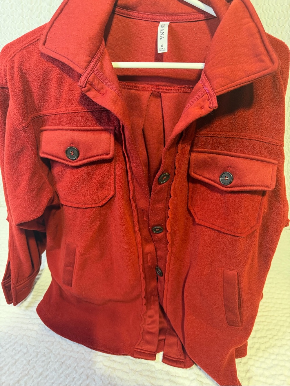 Zenana Outfitters Red Utility Fleece Jacket with Button Flap Pockets
